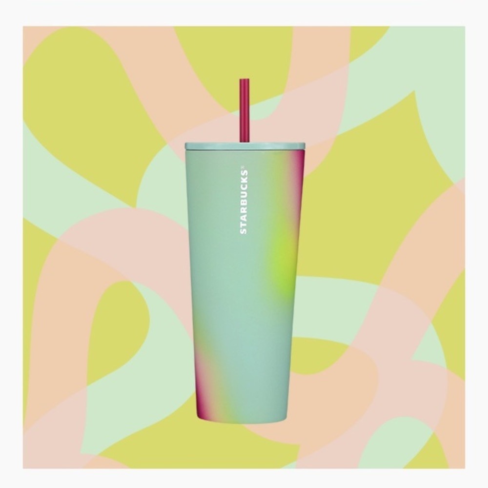 Starbucks 2024 Pastel Pink Mint Green Tie Dye Soft Touch Cold Cup Tumbler 24 oz